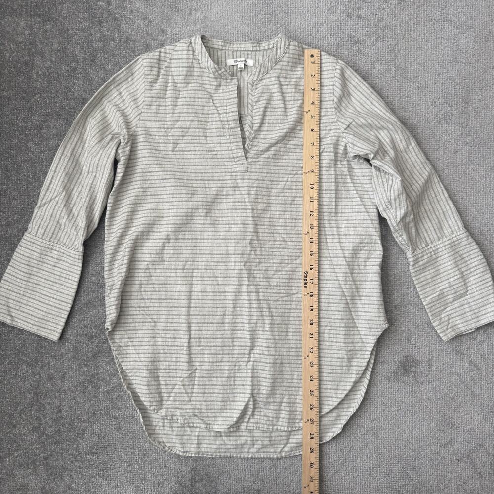 Madewell Shirt Womens Small Gray Striped Split Neck Tunic Lightweight Blouse - Picture 7 of 8